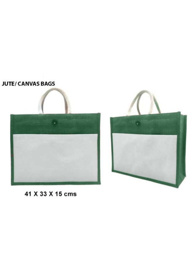 Fatio Set of 10 Eco-Friendly Jute Canvas Bags – Cream and Green, Durable & Versatile - Image 3